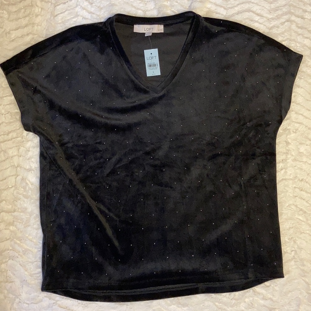 CLOSING SALE LOFT Black Velour V-Neck Tee